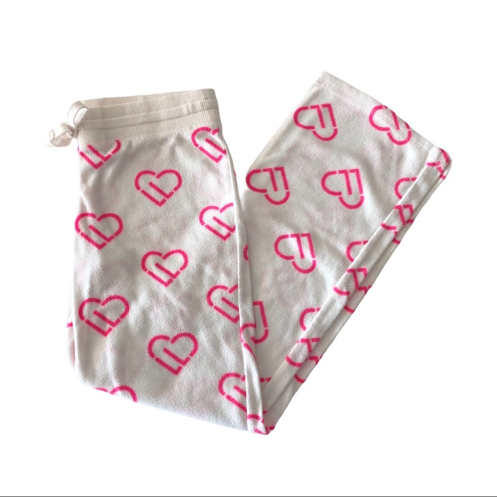 Aeropostale Fuzzy White Pink Heart Pajama Pants M - Picture 1 of 6